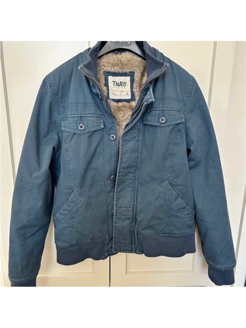 TNA women’s Teal-Blue Sherpa Bomber Jacket